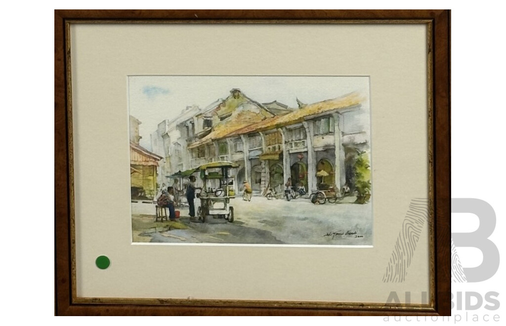 Ngo Teong Beng, (20th Century, Malaysian, 1950-), Three Scenes of Malaysian Street Life, Watercolours, 29 x 34 cm (frames) (3)