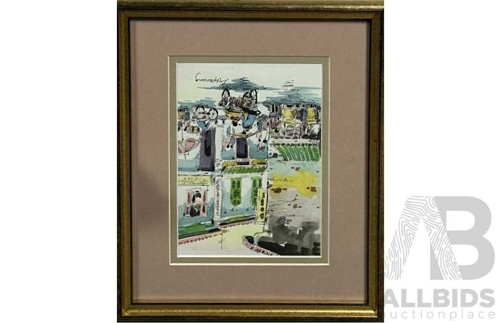 Artist Unknown (20th Century, Malaysian School), Busy Streets I & II, Ink and Watercolour, 29 x 24 cm (frames) (2)