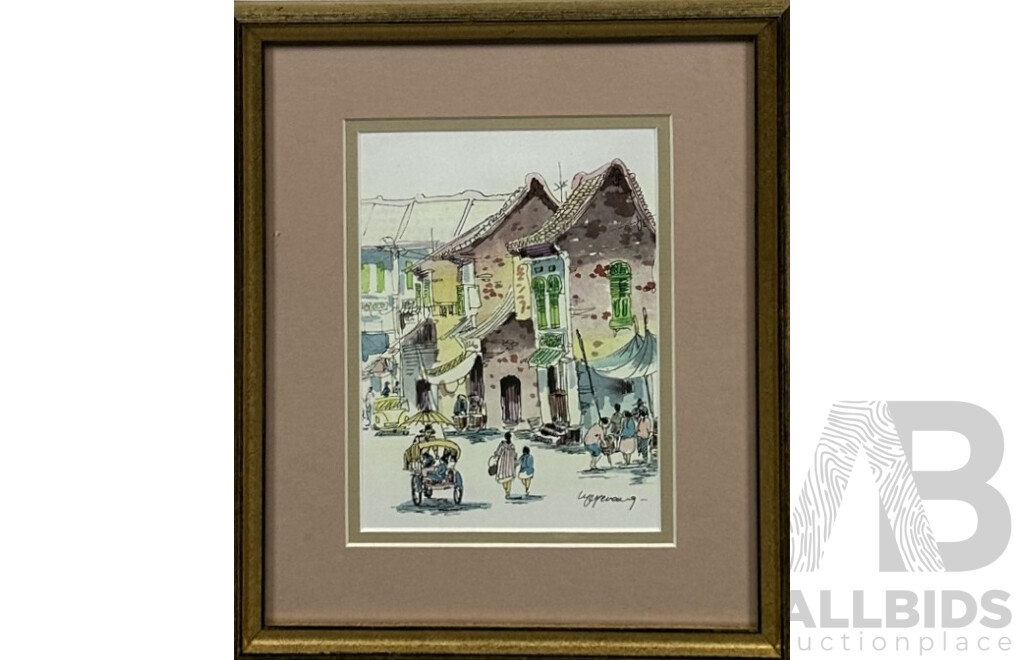 Artist Unknown (20th Century, Malaysian School), Busy Streets I & II, Ink and Watercolour, 29 x 24 cm (frames) (2)