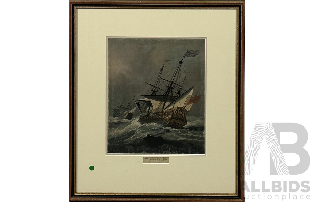 Willem Van De Velde the Younger (Dutch, 1633-1707), the Revolution in a Gale, Quality Reproduction Print of Original Oil on Canvas, 52 x 45 cm (frame)