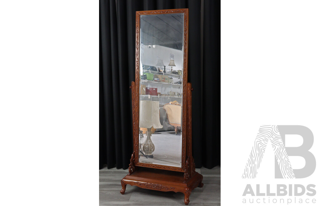 Chinese Hardwood Cheval Mirror