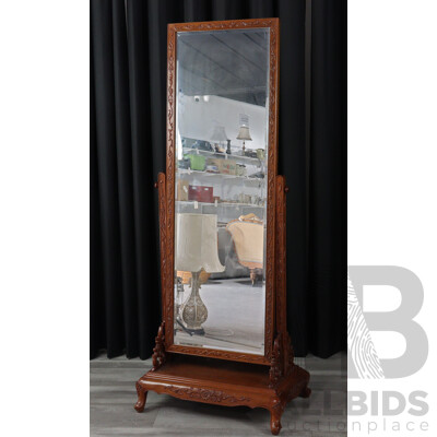 Chinese Hardwood Cheval Mirror