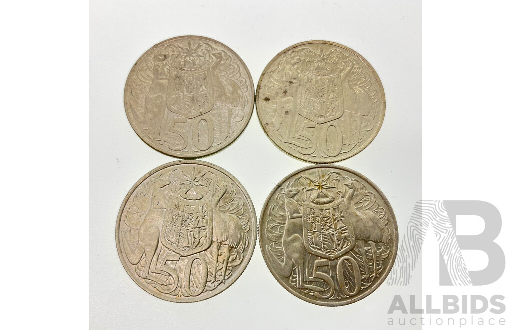 Four Australian 1966 Silver Round Fifty Cent Coins .800