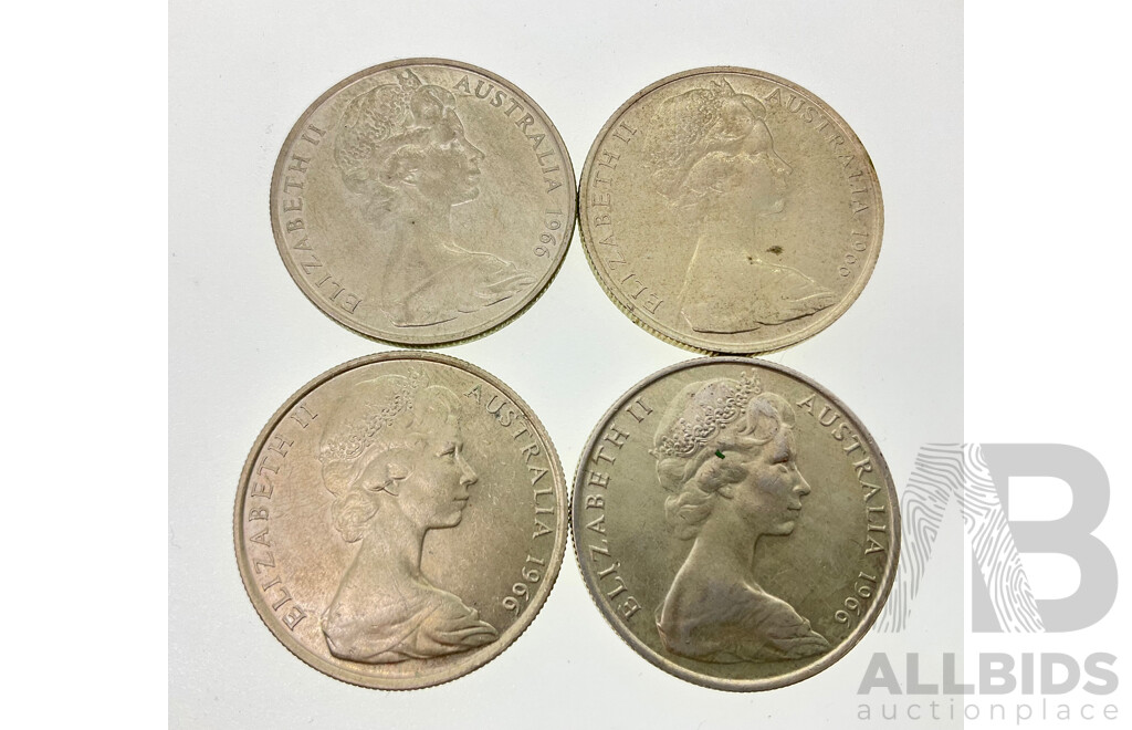 Four Australian 1966 Silver Round Fifty Cent Coins .800