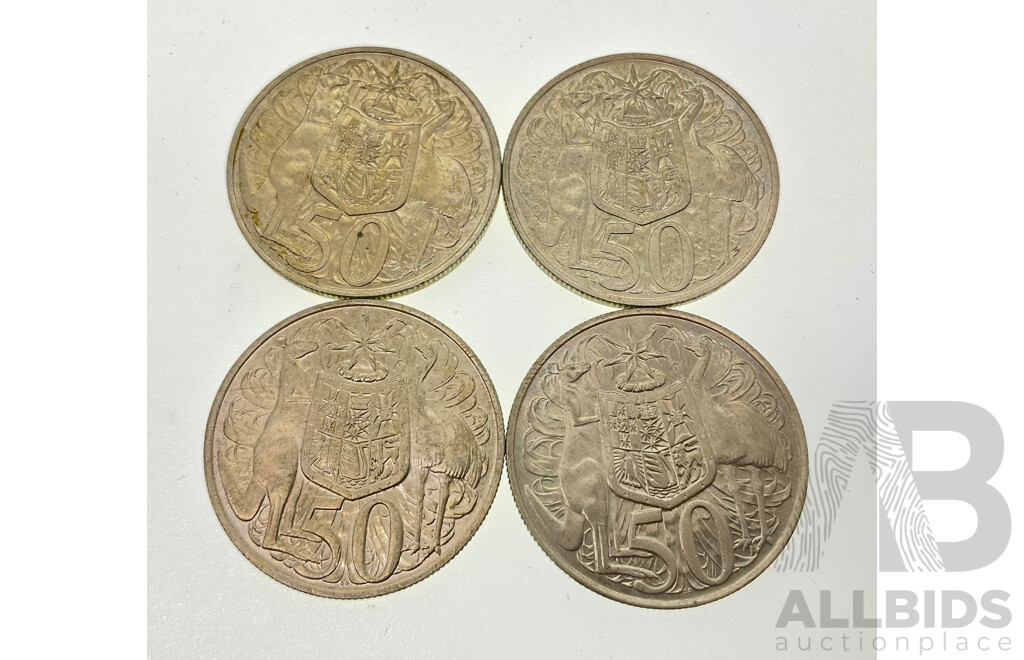 Four Australian 1966 Round Silver Fifty Cent Coins .800