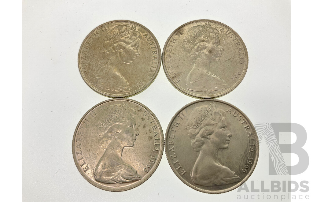 Four Australian 1966 Round Silver Fifty Cent Coins .800