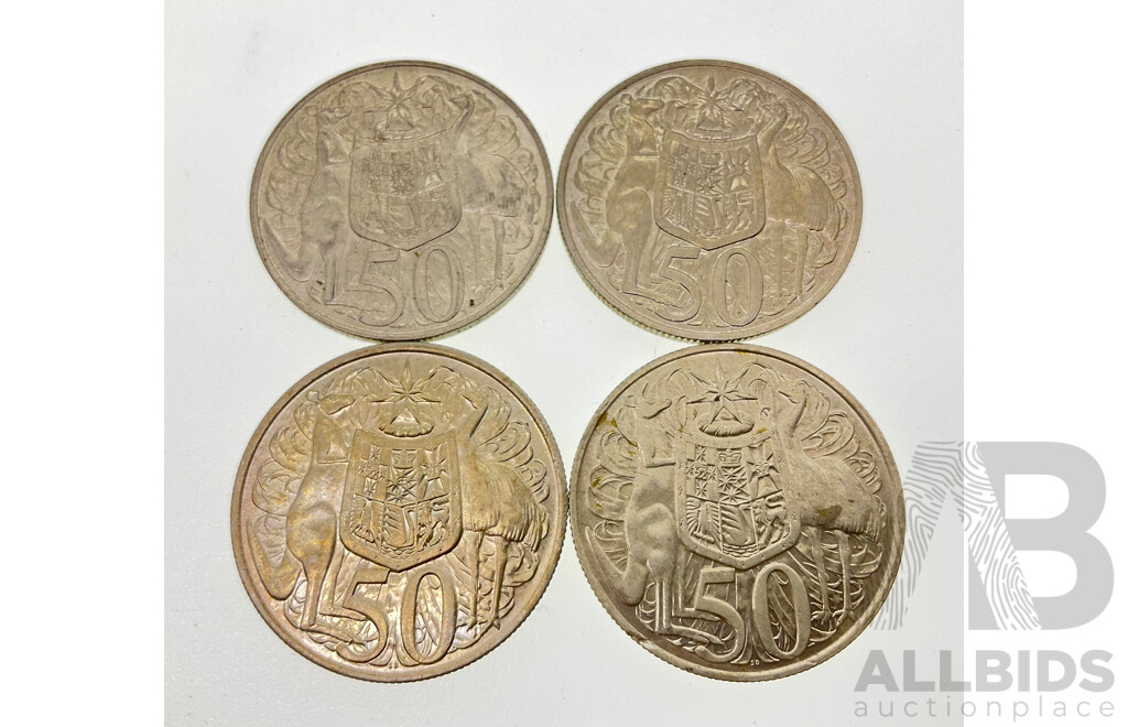 Four Australian 1966 Round Silver Fifty Cent Coins .800