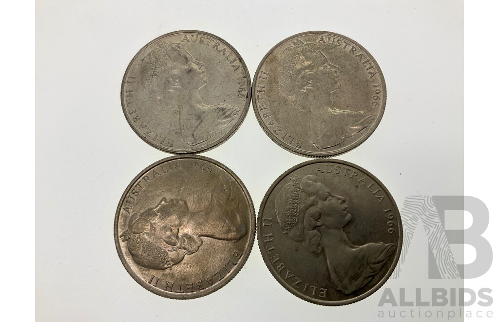 Four Australian 1966 Round Silver Fifty Cent Coins .800