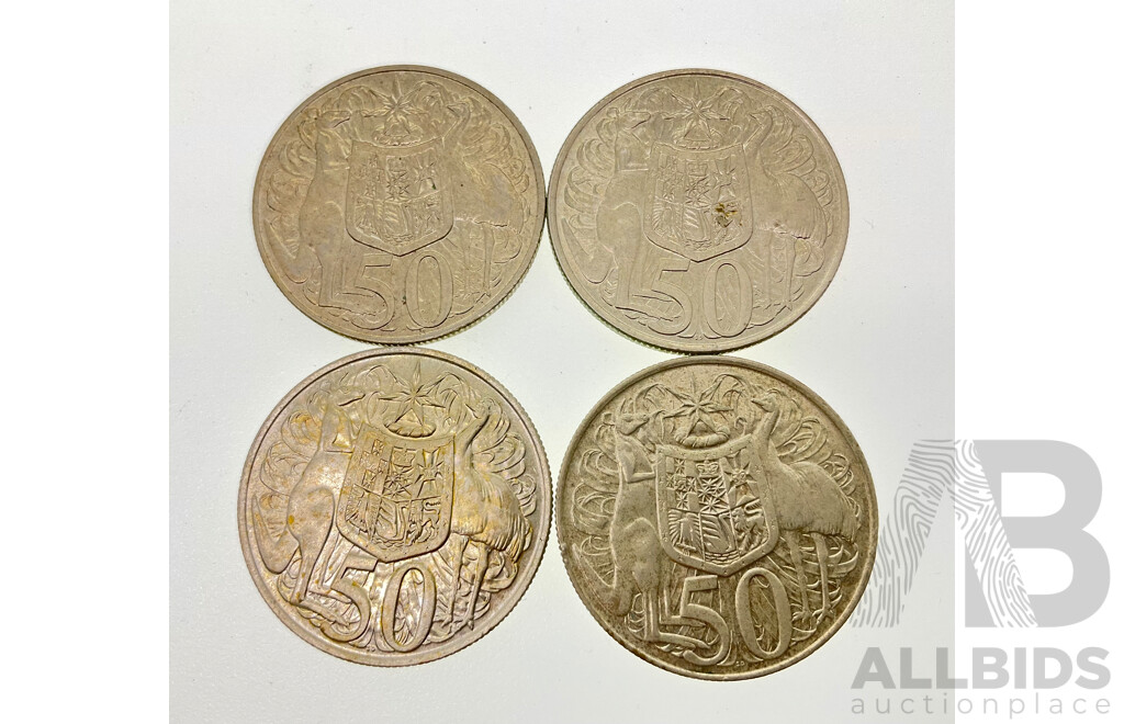 Four Australian 1966 Round Silver Fifty Cent Coins .800