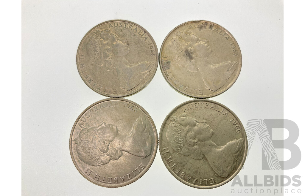 Four Australian 1966 Round Silver Fifty Cent Coins .800