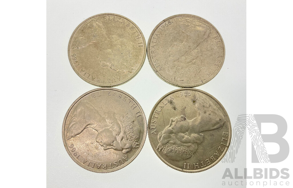 Four Australian 1966 Silver Round Fifty Cent Coins .800