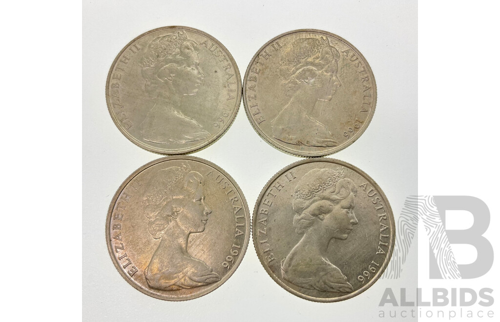 Four Australian 1966 Silver Round Fifty Cent Coins .800