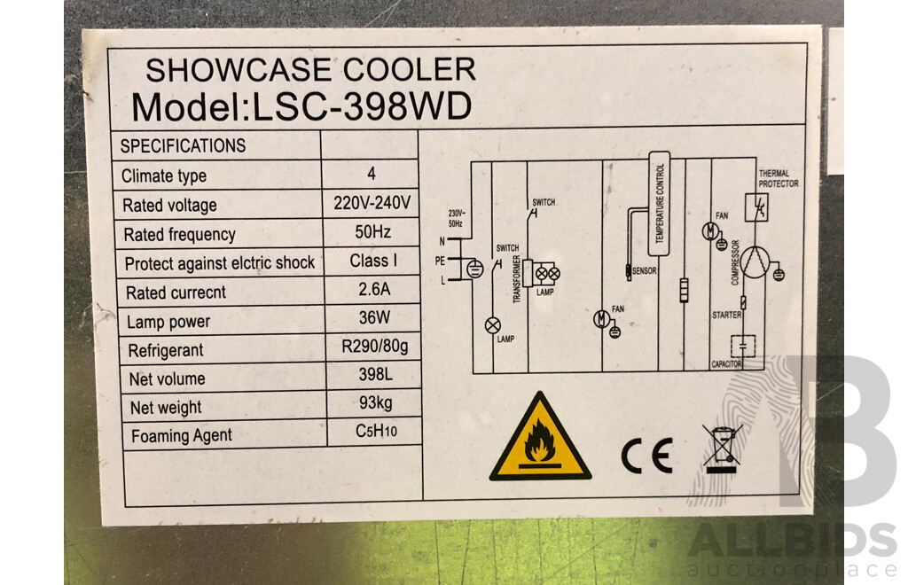 400 Litre Upright Commercial Display Fridge