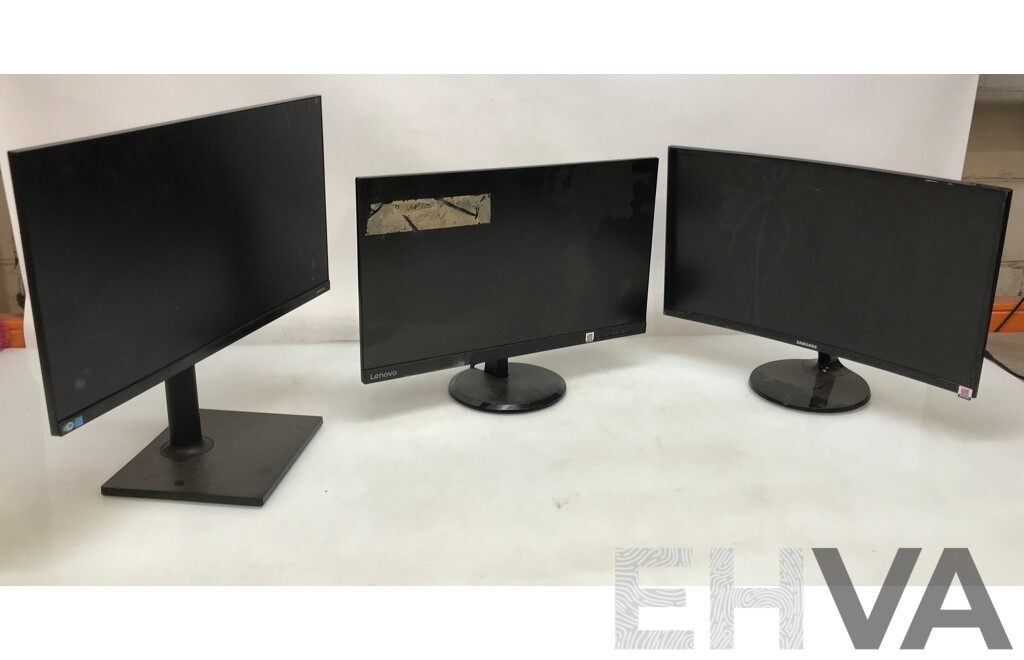 Samsung 24 Inch and Lenovo 23.8 Inch Monitors - Lot of 3
