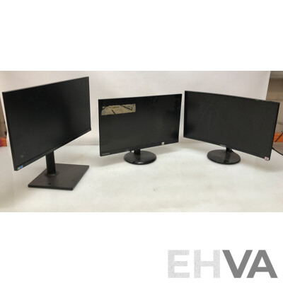 Samsung 24 Inch and Lenovo 23.8 Inch Monitors - Lot of 3