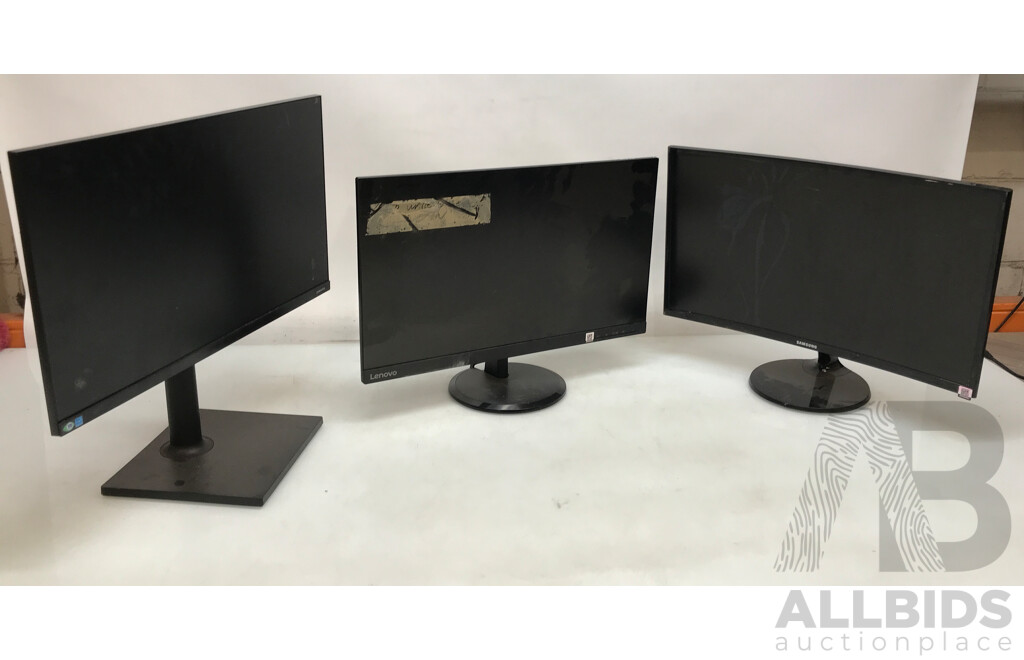 Samsung 24 Inch and Lenovo 23.8 Inch Monitors - Lot of 3