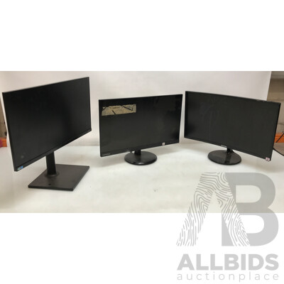 Samsung 24 Inch and Lenovo 23.8 Inch Monitors - Lot of 3