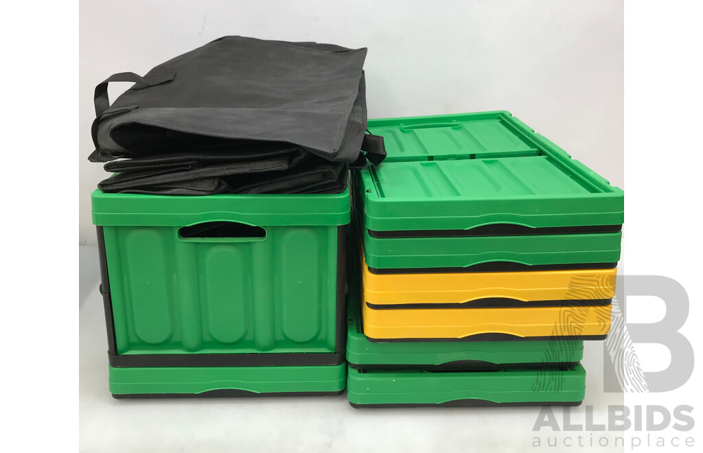 Pop-Box Plastic Storage Crates with Insulated Bags - Lot of 8