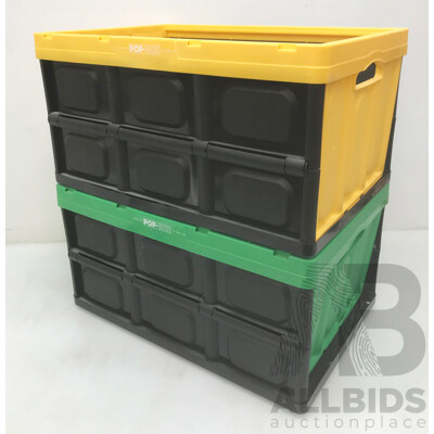 Pop-Box Plastic Storage Crates with Insulated Bags - Lot of 8