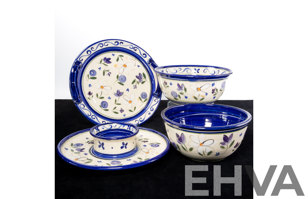 Collection Four Hand Made and Decorated Australian Studio Pottery Pieces by Berrima Pottery