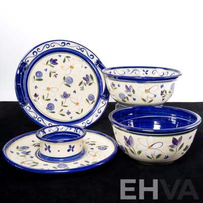 Collection Four Hand Made and Decorated Australian Studio Pottery Pieces by Berrima Pottery