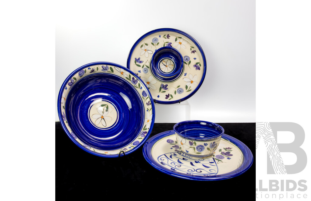 Collection Four Hand Made and Decorated Australian Studio Pottery Pieces by Berrima Pottery