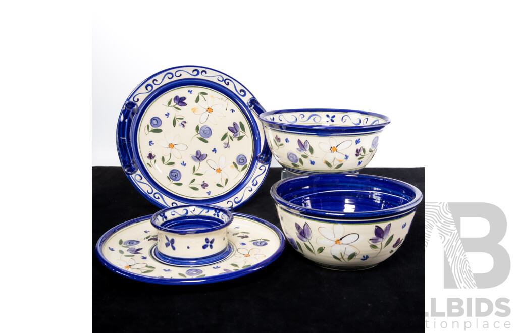 Collection Four Hand Made and Decorated Australian Studio Pottery Pieces by Berrima Pottery