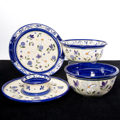 Collection Four Hand Made and Decorated Australian Studio Pottery Pieces by Berrima Pottery