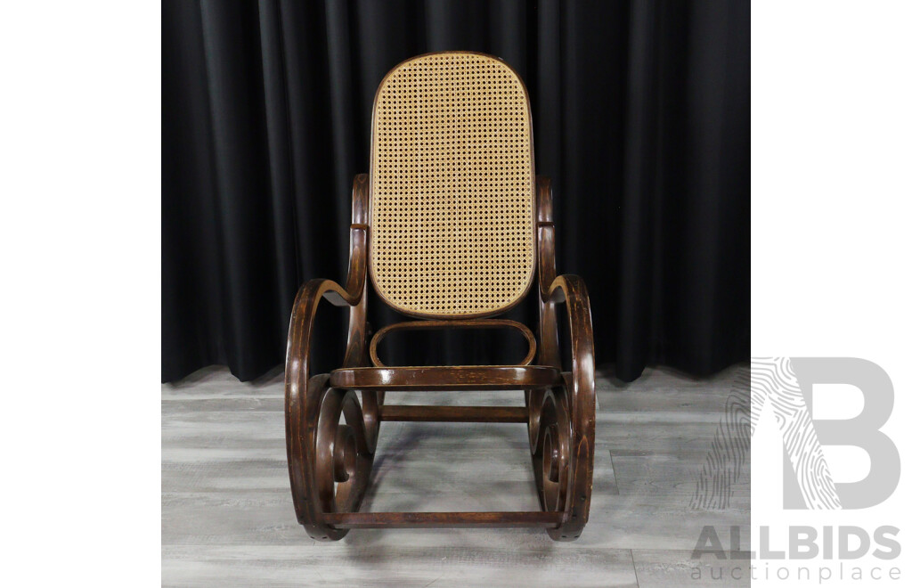 Vintage Bentwood Rocking Chair with Rattan Seat and Back