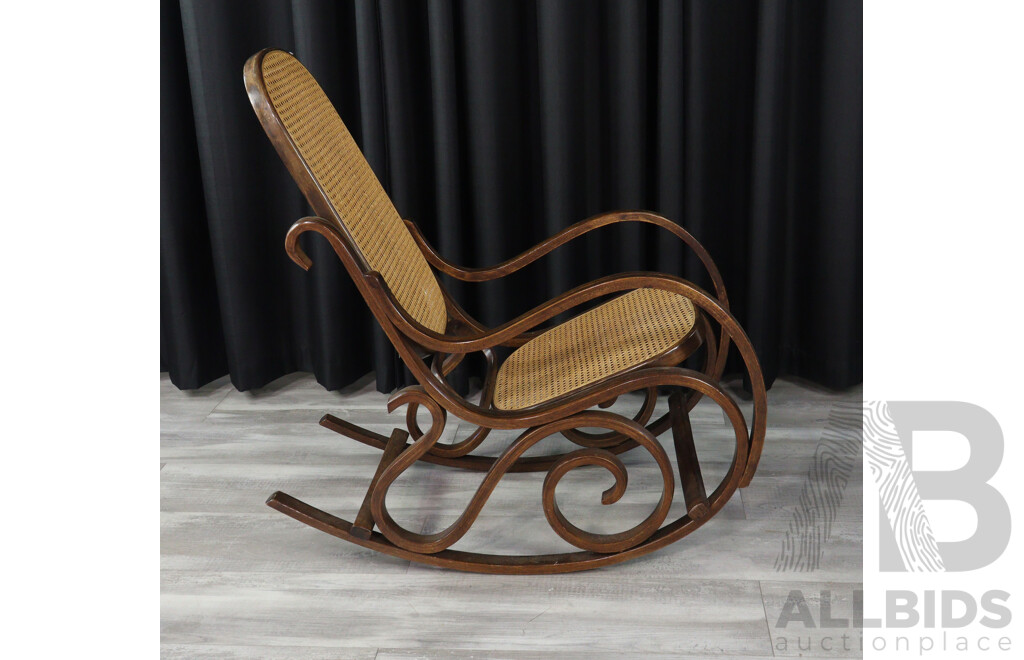 Vintage Bentwood Rocking Chair with Rattan Seat and Back