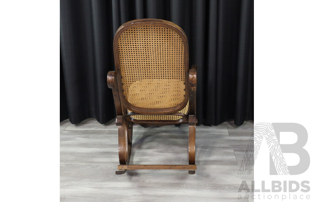 Vintage Bentwood Rocking Chair with Rattan Seat and Back