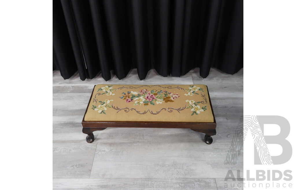 Edwardian Oak Footstool with Tapestry Top