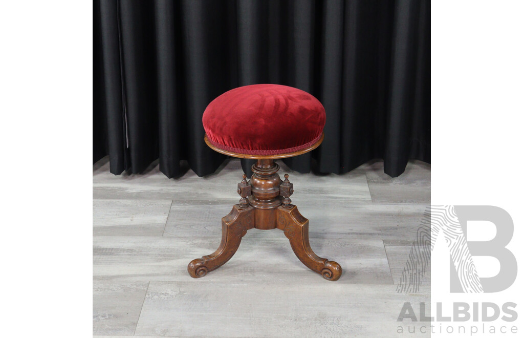 Victorian Walnut Adjustable Piano Stool