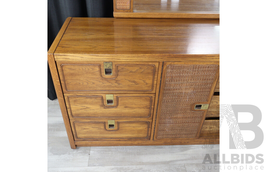 Large Oak Mirrored Back Dressing Chest