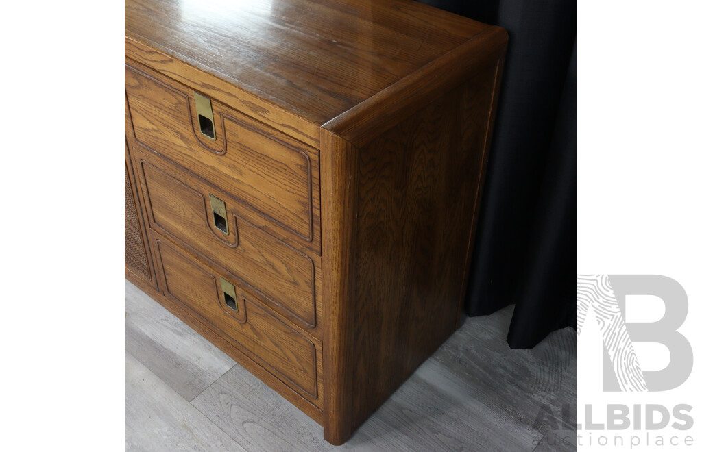 Large Oak Mirrored Back Dressing Chest