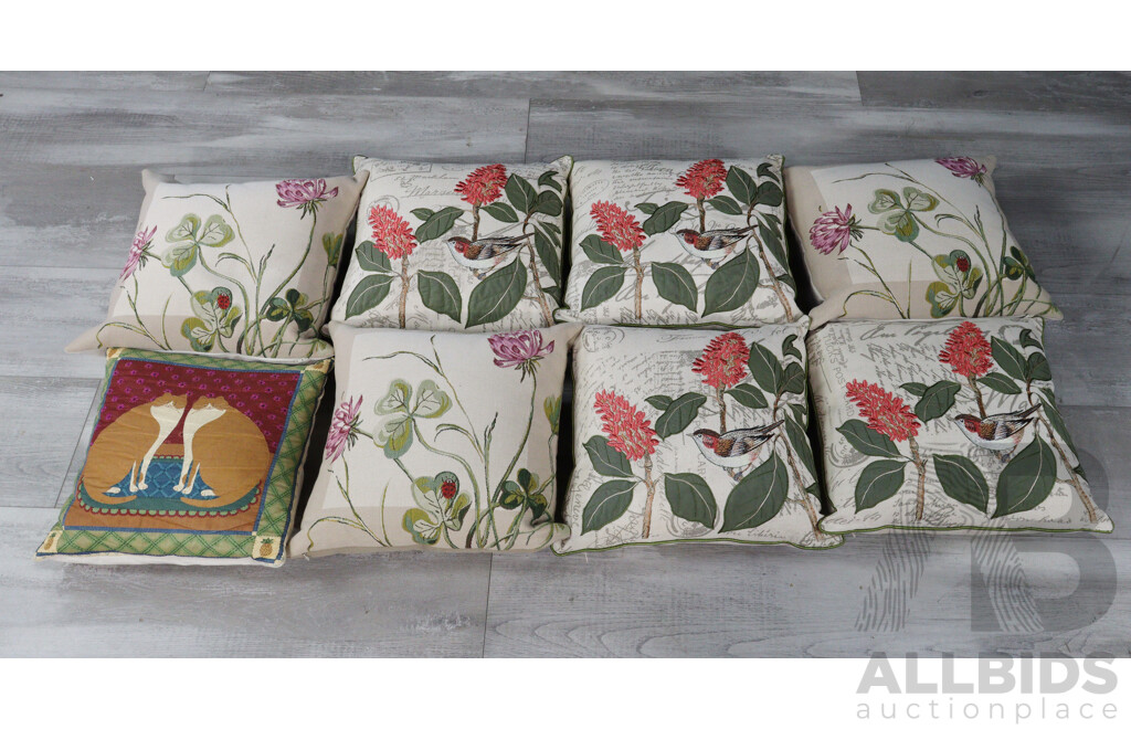 Collection of Eight Embroidered Throw Cushions