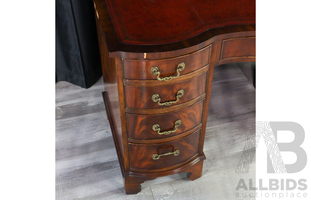 Reproduction Serpentine Front Twin Pedestal Desk