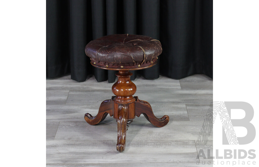 Victorian Mahogany Leather Top Stool