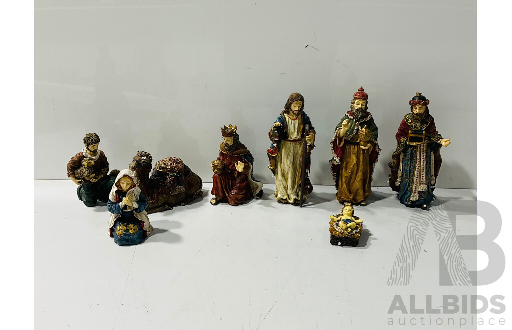 Retro Set Eight Composite Nativity Scene with Three Wise Men