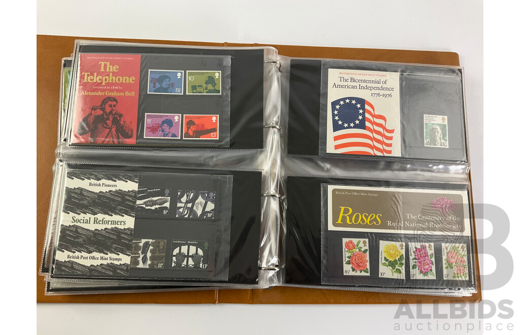 Album of United Kingdom 1970's Royal Mail Stamp Presentation Packs
