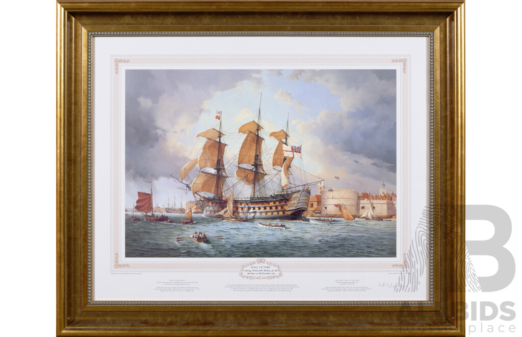 W.H. Bishop, (20th Century, British, 1942-), The Warship Mary Rose & H.M.S. Victory, Pair of Quality Colour Reproductions of Original Oils, 76 x 92 cm (frame) (2)