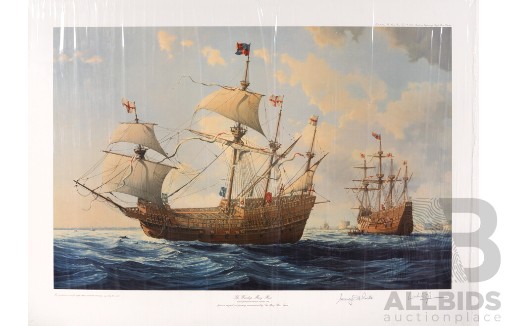 W.H. Bishop, (20th Century, British, 1942-), The Warship Mary Rose & H.M.S. Victory, Pair of Quality Colour Reproductions of Original Oils, 76 x 92 cm (frame) (2)