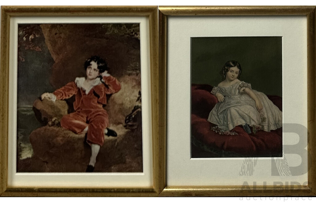 George Baxter, (1804-1867), So Tired & Sir Thomas Lawrence, (1769-1830), Master Lambton, Pair of Reproduction Colour Prints of Originals, 22 x 18 cm (frames) (2)