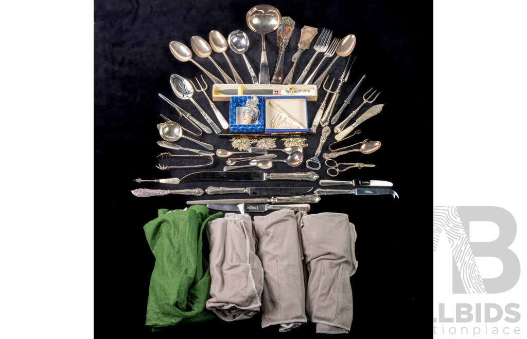 Large Collection Silver Plate Flatware and Extras Including Whitehall, Robert Bell, E Blyde & Co and More Along with Three Tarnish Free Sleeves