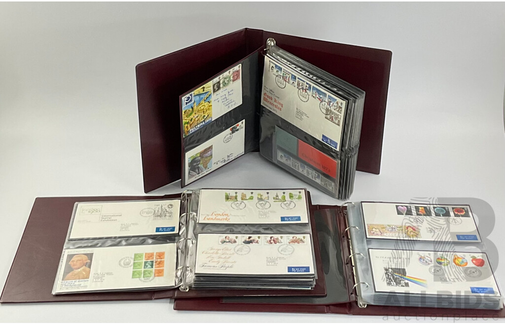 Three Albums of United Kingdom Royal Mail First Day Covers Spanning Years 1969 to 1991