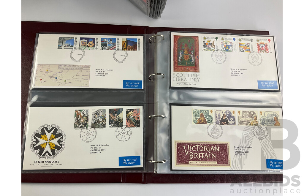 Three Albums of United Kingdom Royal Mail First Day Covers Spanning Years 1969 to 1991