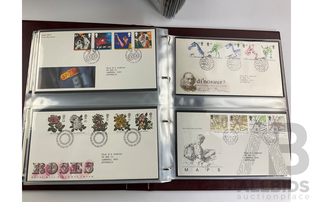 Three Albums of United Kingdom Royal Mail First Day Covers Spanning Years 1969 to 1991