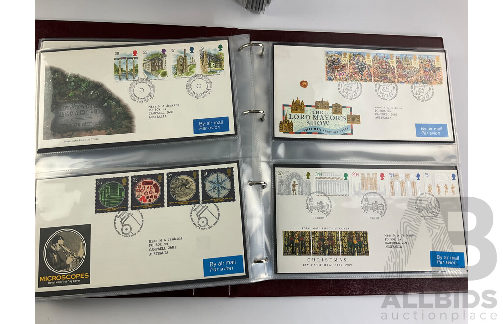Three Albums of United Kingdom Royal Mail First Day Covers Spanning Years 1969 to 1991