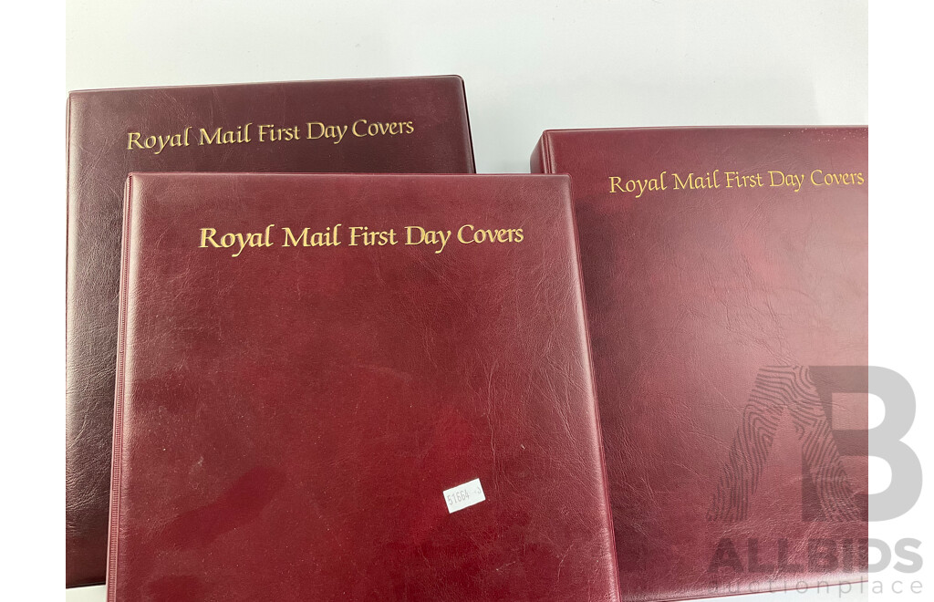 Three Albums of United Kingdom Royal Mail First Day Covers Spanning Years 1969 to 1991