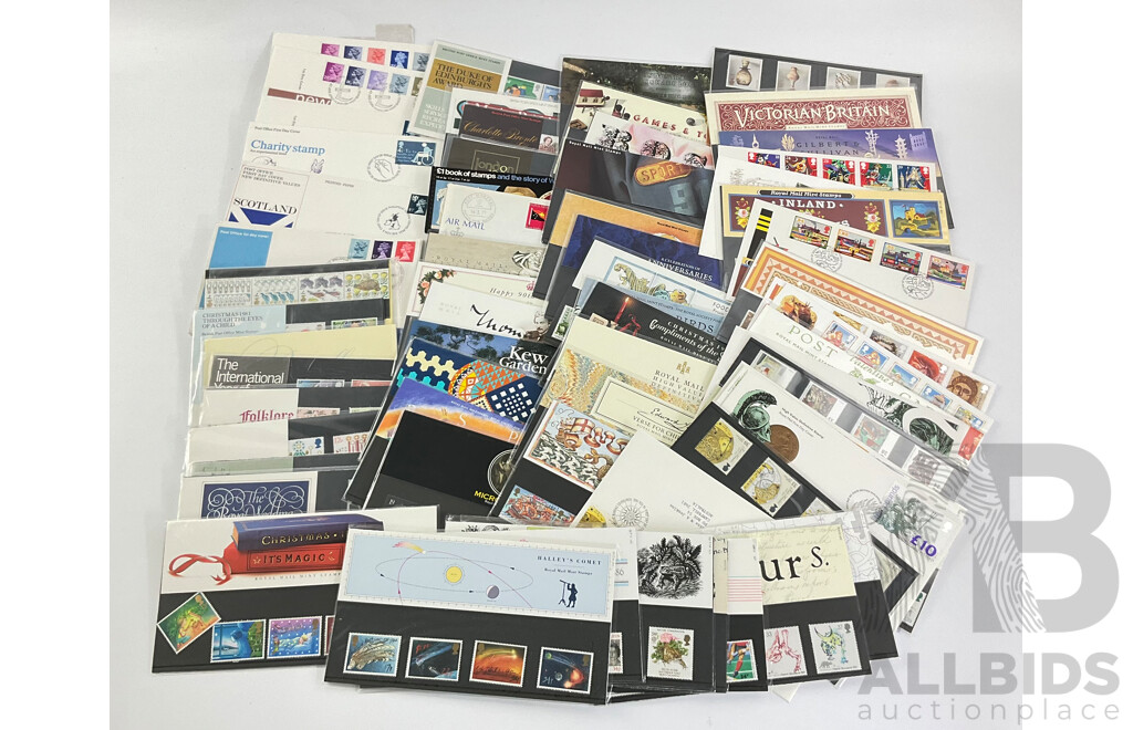 Collection of United Kingdom Stamp Packs and First Day Covers, Examples Spanning 1970's to 1990's